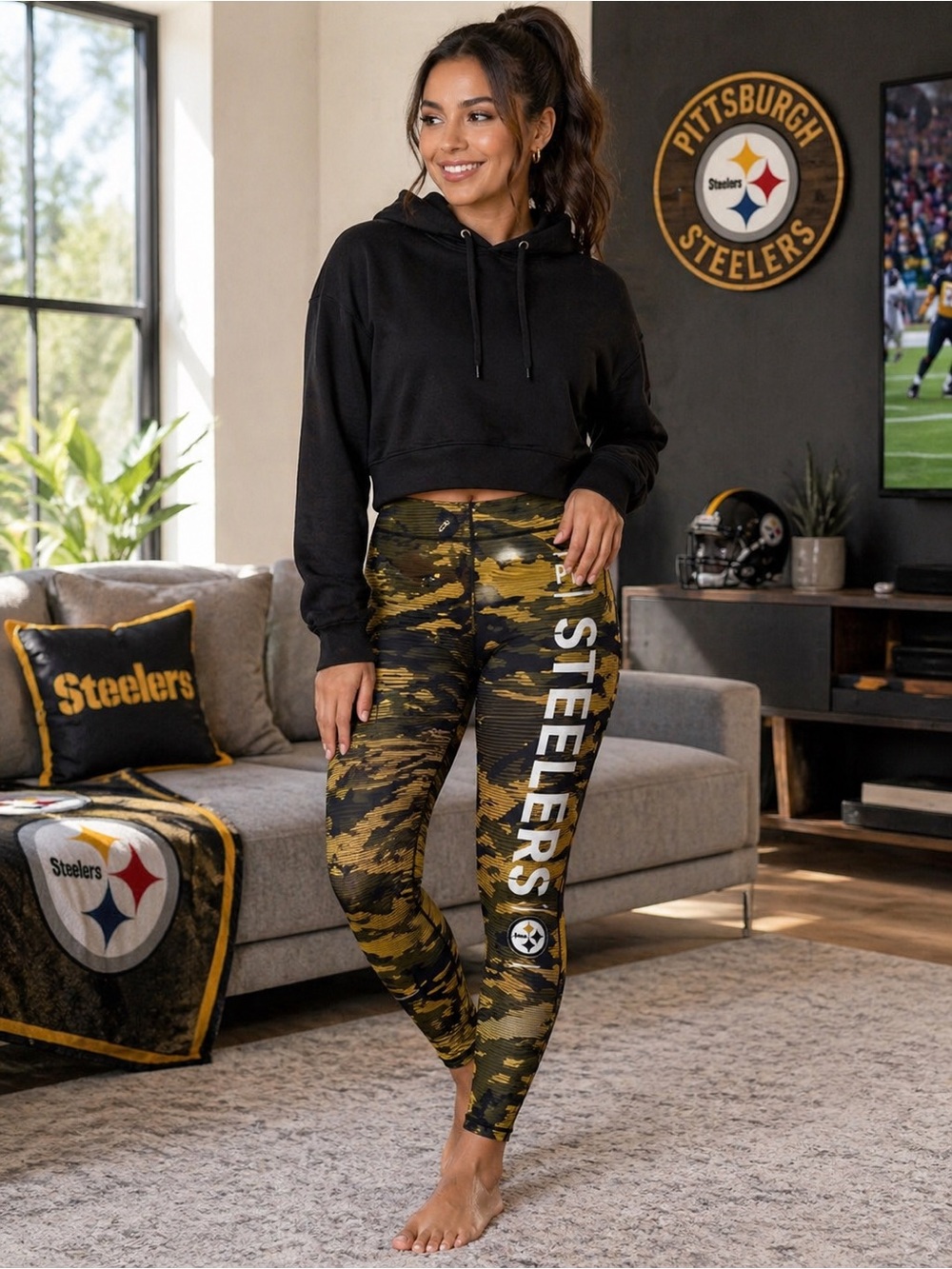 NFL Team Apparel - Black/Gold - Pittsburgh Steelers Camo Leggings - L